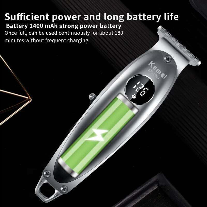 Kemei KM-1948 Golden Professional Trimmer LED Display Metal USB Charging Electric Men'S Hair Clipper
