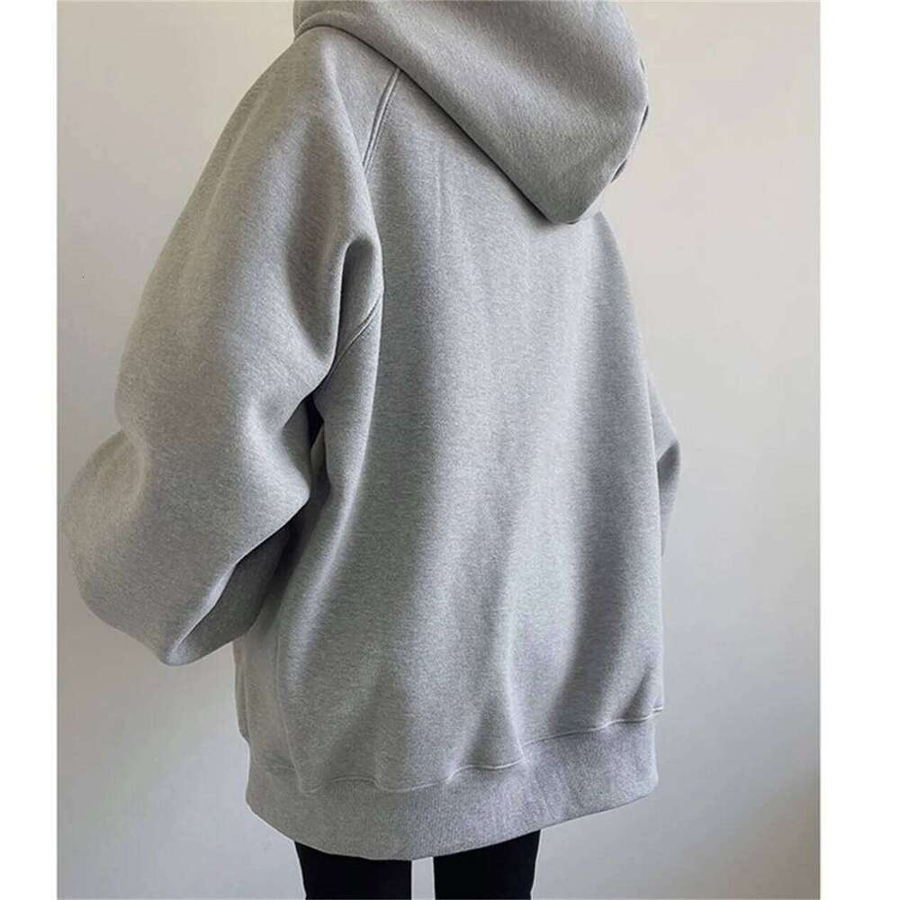 Women Loose Hooded Sweatshirt Jacket 2025 Spring Fall Solid Zipper Long Sleeve Coat Oversize Vintage Korean Hoodies Casual Wear