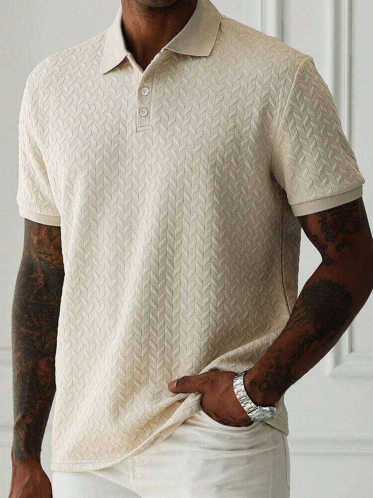 jacquard polo solid color lapel short-sleeved polyester blended spring and autumn sports casual clothes are hot Men's wear