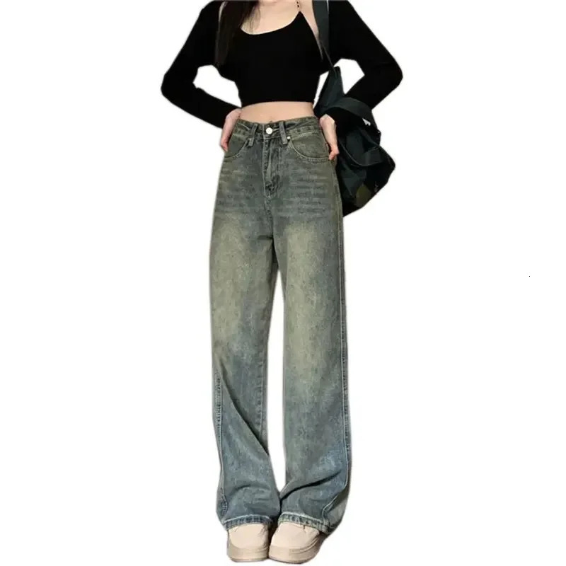 Vintage Highwaisted Slimming Jeans American Style Casual Bell Bottoms Versatile Straightleg Long Pants For Women 250717