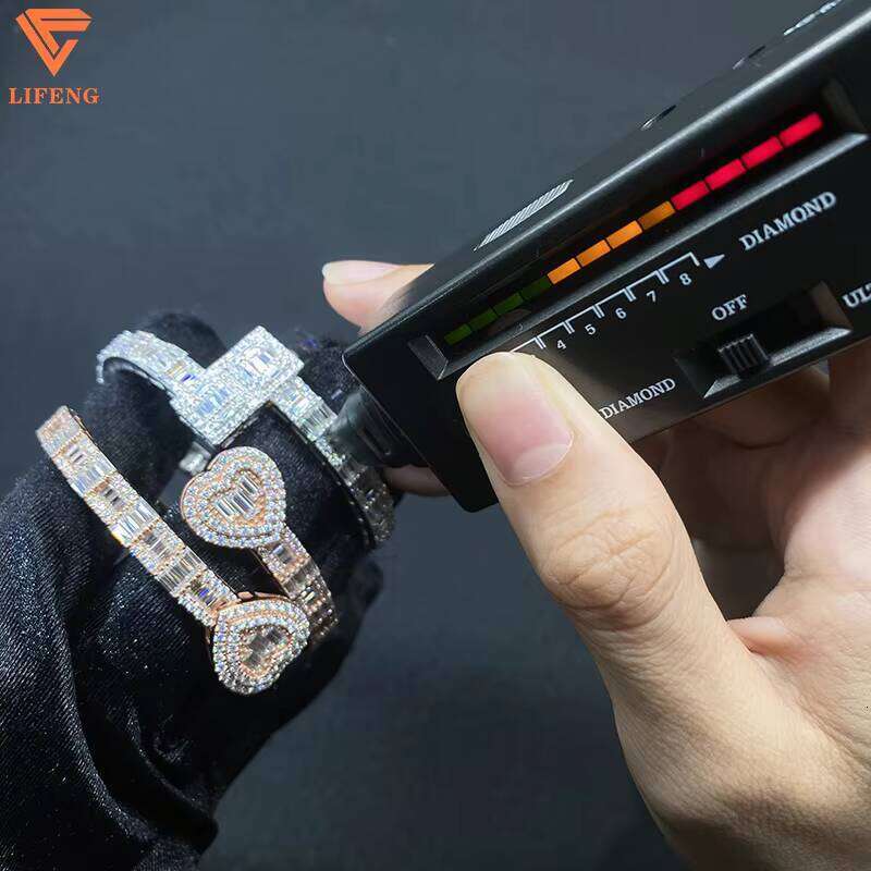 New Arrival Fine Jewelry Popular Couple Bangles Iced Out D VVS1 Moissanite Baguette Dias Sier Bracelet for Men Women