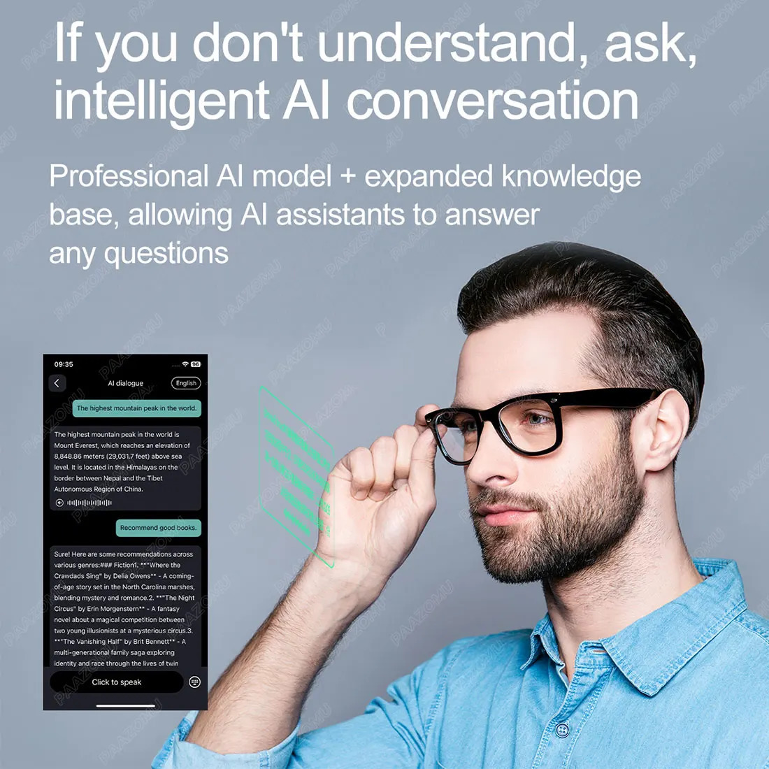 STEYAFRO Smart Glasses 134 Online Language AI Automatic Dialogue Translation Bluetooth Glasses with Speaker Sports UV Protection 250728