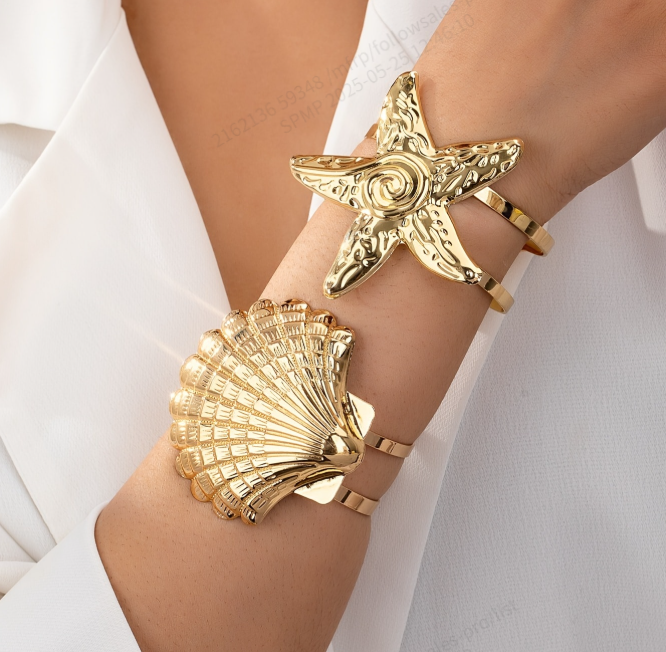 Women's Fashion Metal Starfish Shell Arm Ring Daily Commute Holiday Beach Style Bracelet