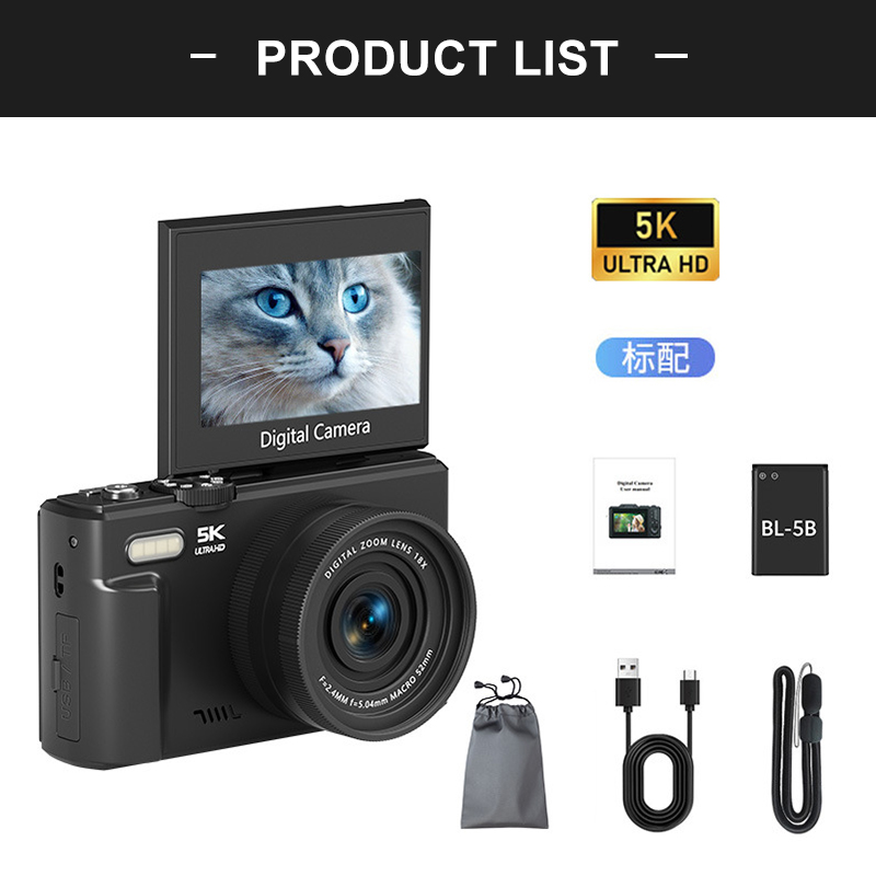 5K Micro Four-CCD Camera with Flip Screen for High-Definition Travel Vlogs and Student Use R250529