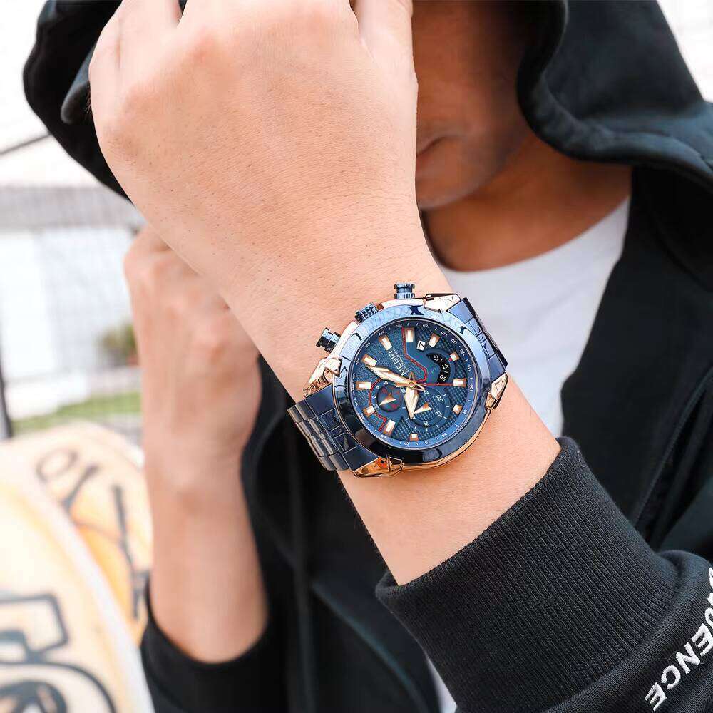 MEGIR Men's Chronograph Watch - 47mm Stainless Steel/Silicone, Waterproof, Luminous - Bulk Wholesale Watch