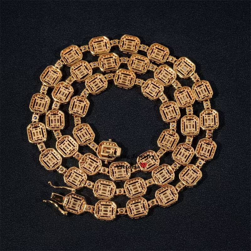 8MM Halo Diamond Style Iced Out Baguette Moissanite Diamond Iced OutTennis Link Chain Necklace