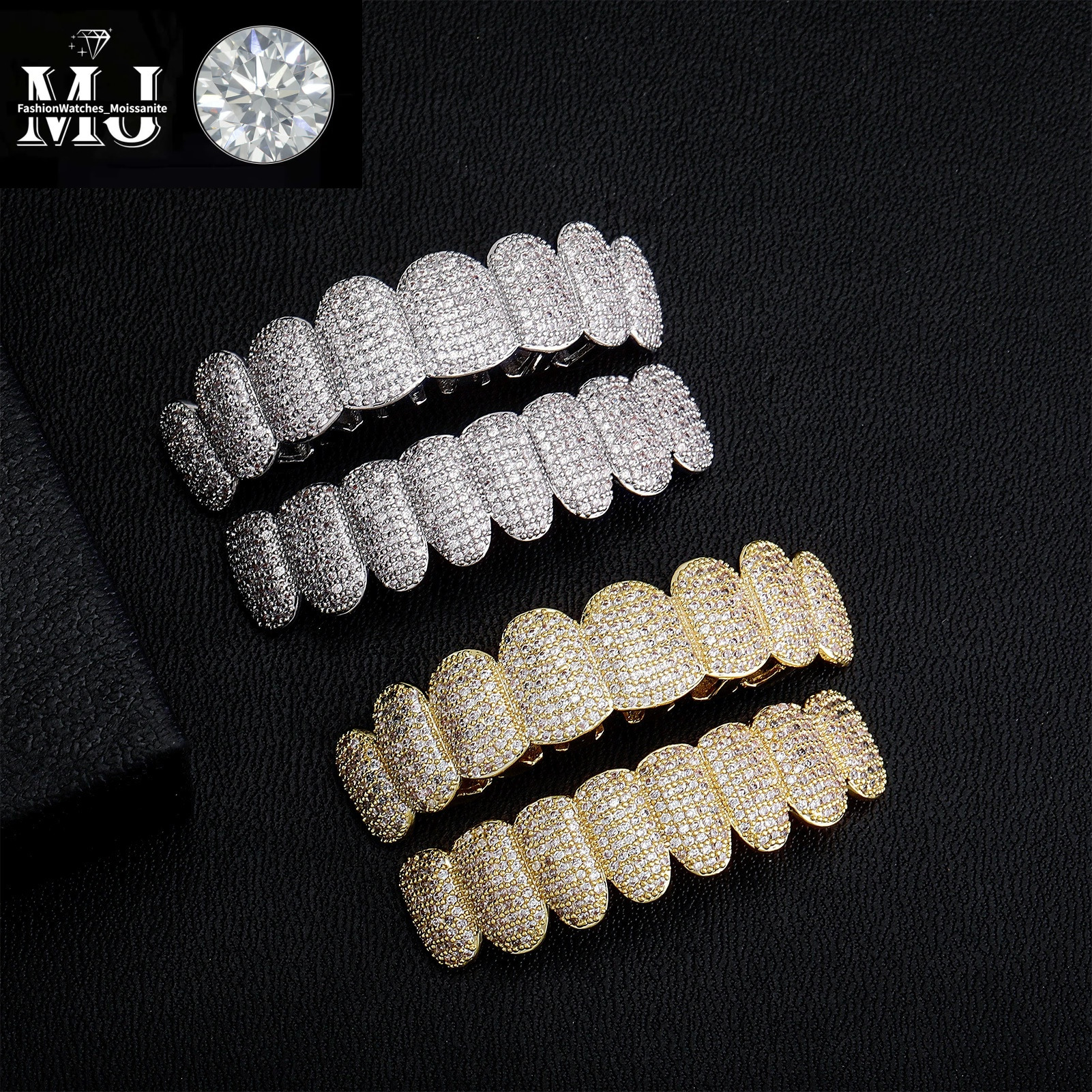 Exclusive customization Moissanite Teeth Grillz iced out Hop Sier decorative braces Real Dia Bg Tooth Grills For Men