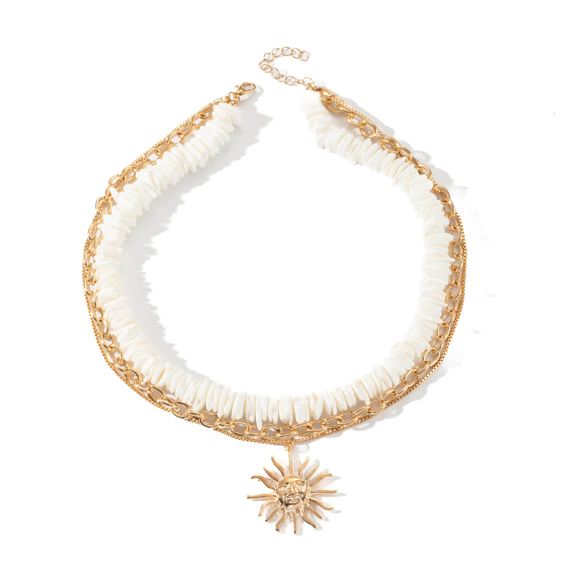 Fashion Natural Shell Necklace Light High-End Sun Pendant Multi-Layer Stacking Vacation Style Collarbone Chain Jewelry for Women