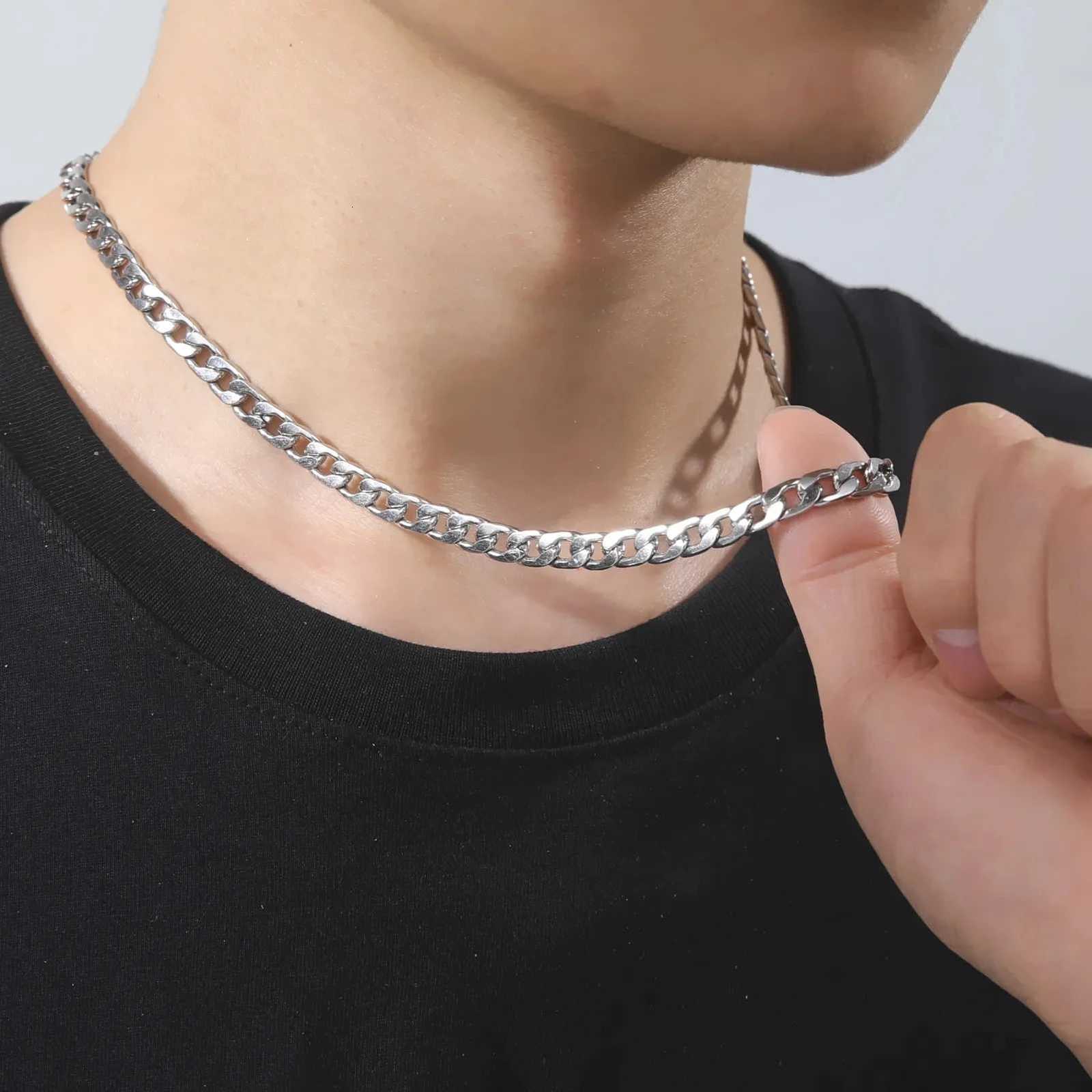 Lemegeton Basic Punk Cuban Chain Necklace Mens Necklaces Jewelry Temperament Retro Party Wear Stainless Steel Accessories XJ250708