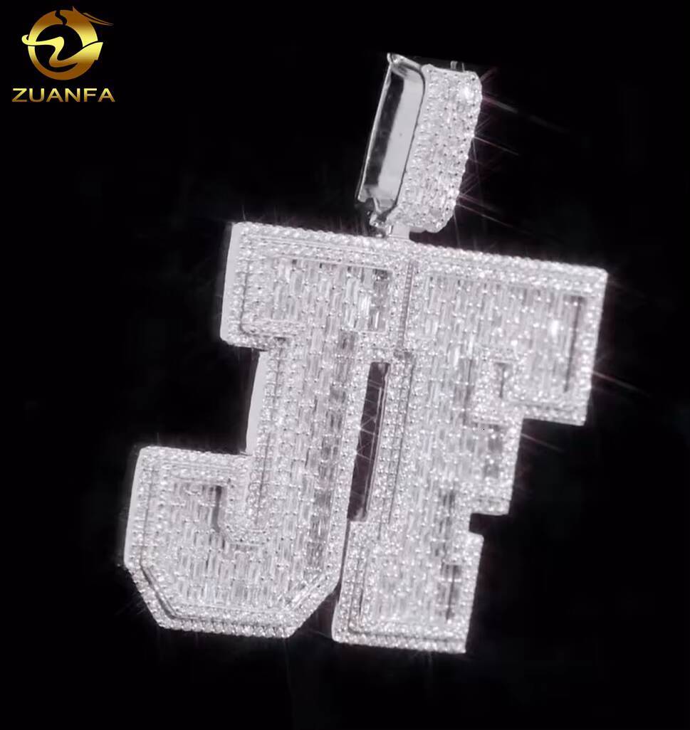 Hip Hop Style Custom High-end 925 Silver Iced Out Mens Baguette Diamond VVS Moissanite Letter Pendant