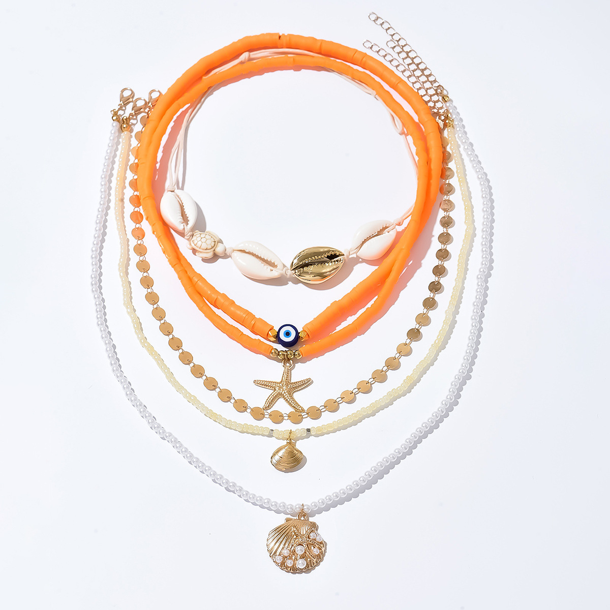 Layered High-End Ins Style Shell Necklace Irregular Colorful Soft Clay Pearl Starfish Collarbone Chain Jewelry for Women