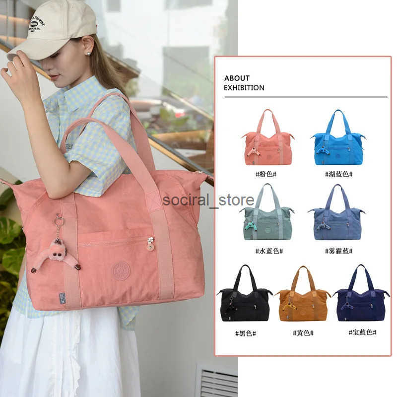 Large Capacity Washed Fabric Travel Bag Lightweight Foldable Gym Yoga Duffel with Monkey Keychain Short Trip Waterproof Tote Q0728