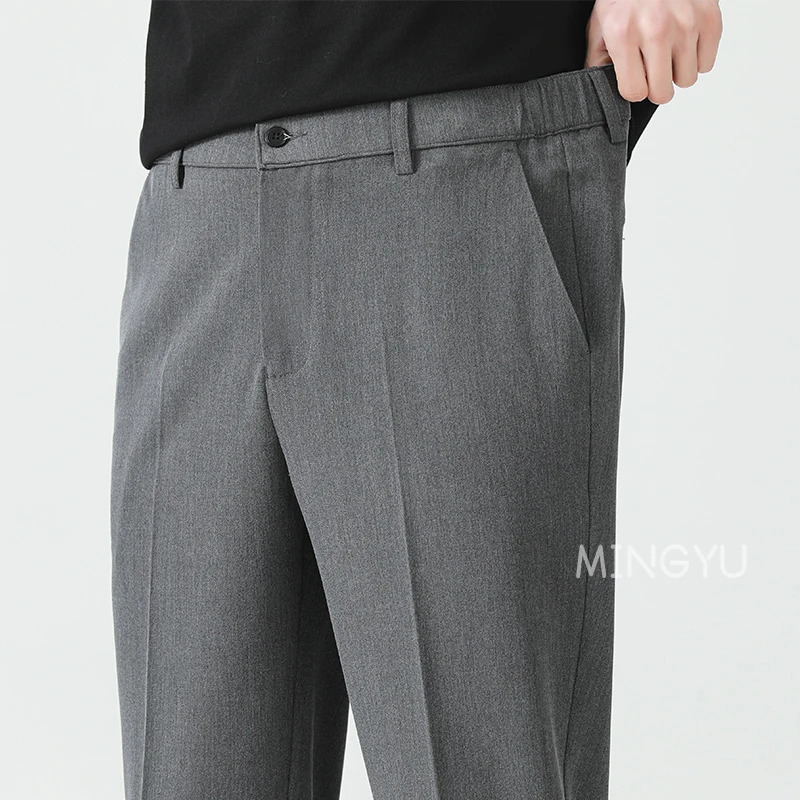 High Quality Lyocell Blend Summer Ankle Length Pants Men Business Elastic Waist Formal Suit Korean Social Work Trousers Male 40 250724