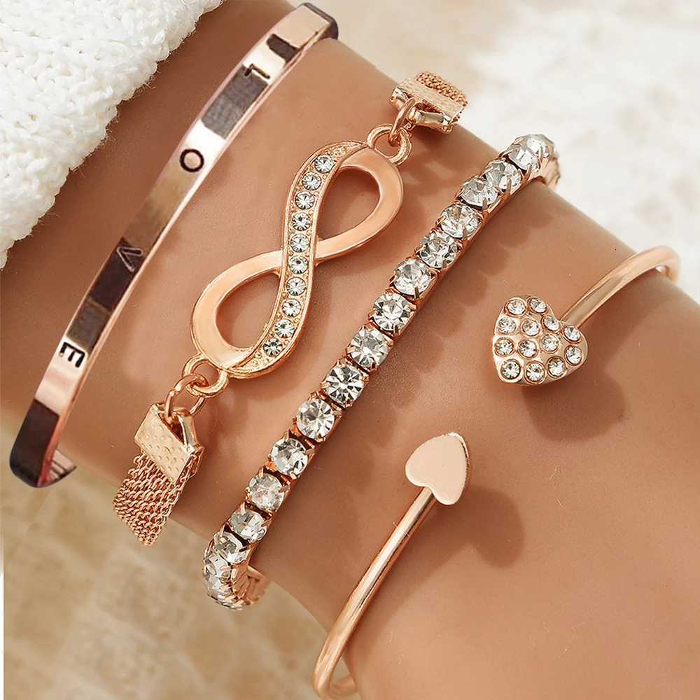 Vintage Elegant 4pcs Bracelet Set - Adjustable Heart Infinity Bangle - Womens Daily Gift Occasion Jewelry W250728