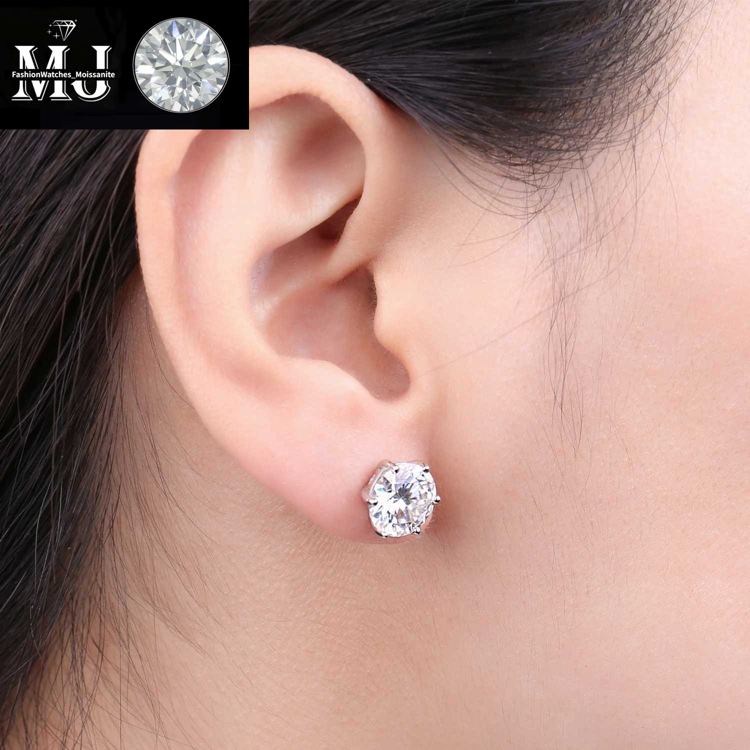 Stud JewelryPalace Moissanite D Color Total 0.6ct 1ct 2ct 3ct 4ct 6ct S Sterg Sier Earrings Q240517