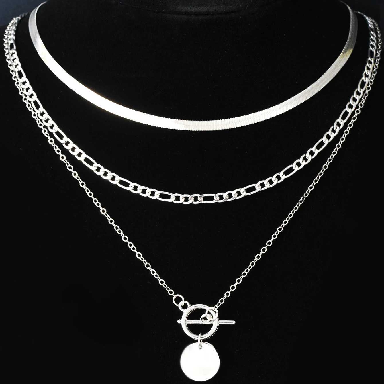 MultiLayer Coin Pendant Necklace Set for Women and Men Silver Tone Stackable Chain Necklaces Party and Everyday Fashion Z250910