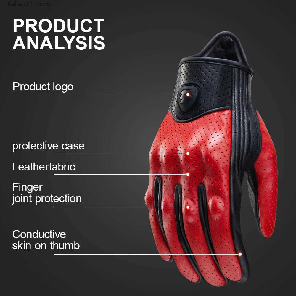 Retro Red ather Motorcycle Gloves Men Women Breathable Perforated Motorbike Racing Gloves Touch Screen Motocross Moto Gloves Z250725