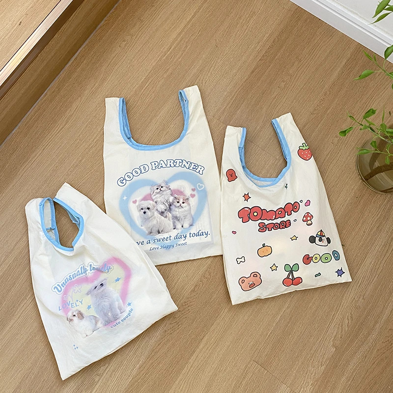 Summer Women Little Tote Cute Cat Dog Print Cloth Small Beach Handbag Female Shopper Leisure Shopping Hand Bags Eco Purse 250723