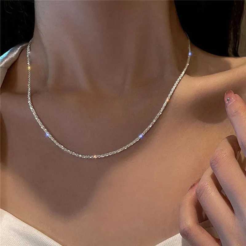 Authentic S925 Sterling Silver Necklace 2mm Sparkling Collarbone Sweater Chain High Charm Jewelry Gift Women XJ250708