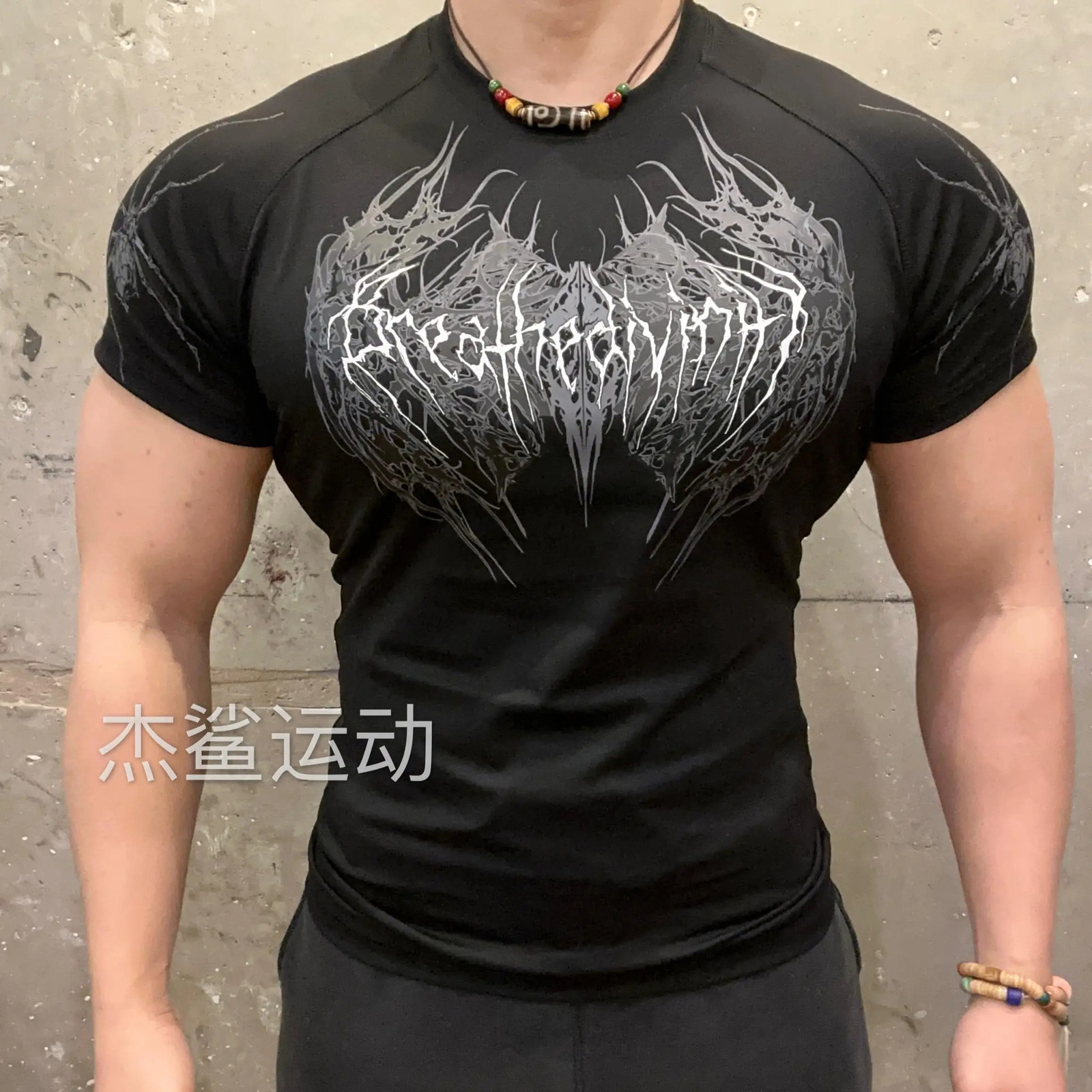 Gothic quick drying compression tight fitting medium long mens and womens fitness clothes short sleeved versatile T-shirt top 250728
