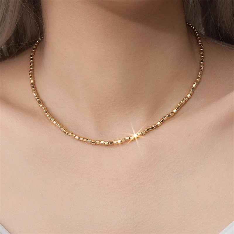 14K Gold Filled Bead Necklace Dainty Bead Choker Handmade Pendants Tarnish Resistant Necklace Bohemian Women Jewelry 250723