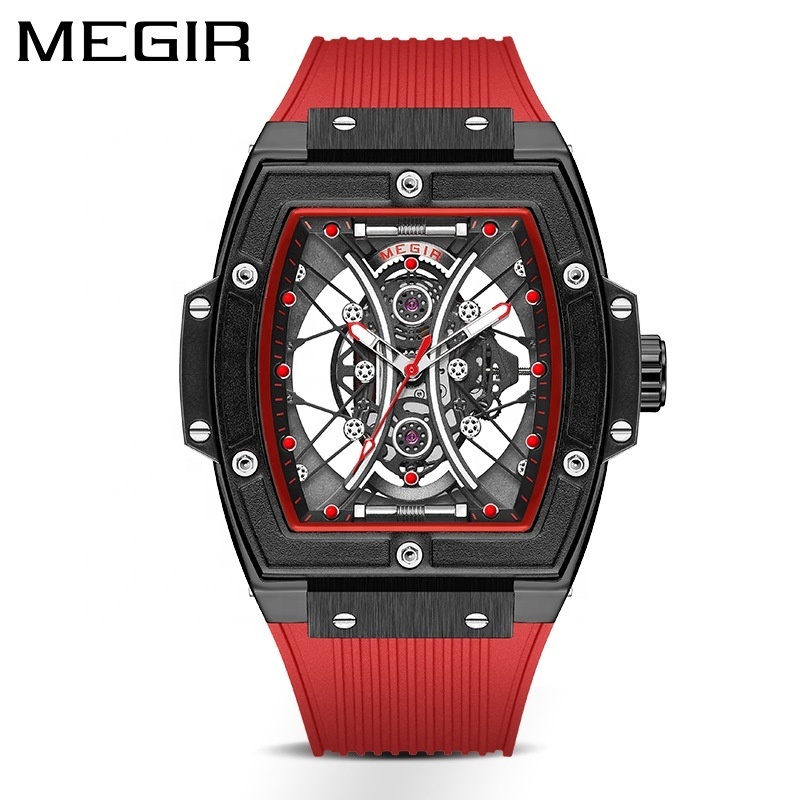 Megir 8109 Cool Skeleton Dial Watch with Silicon Strap for Boys Cheap Wholesale Mens Quartz Watch 250728