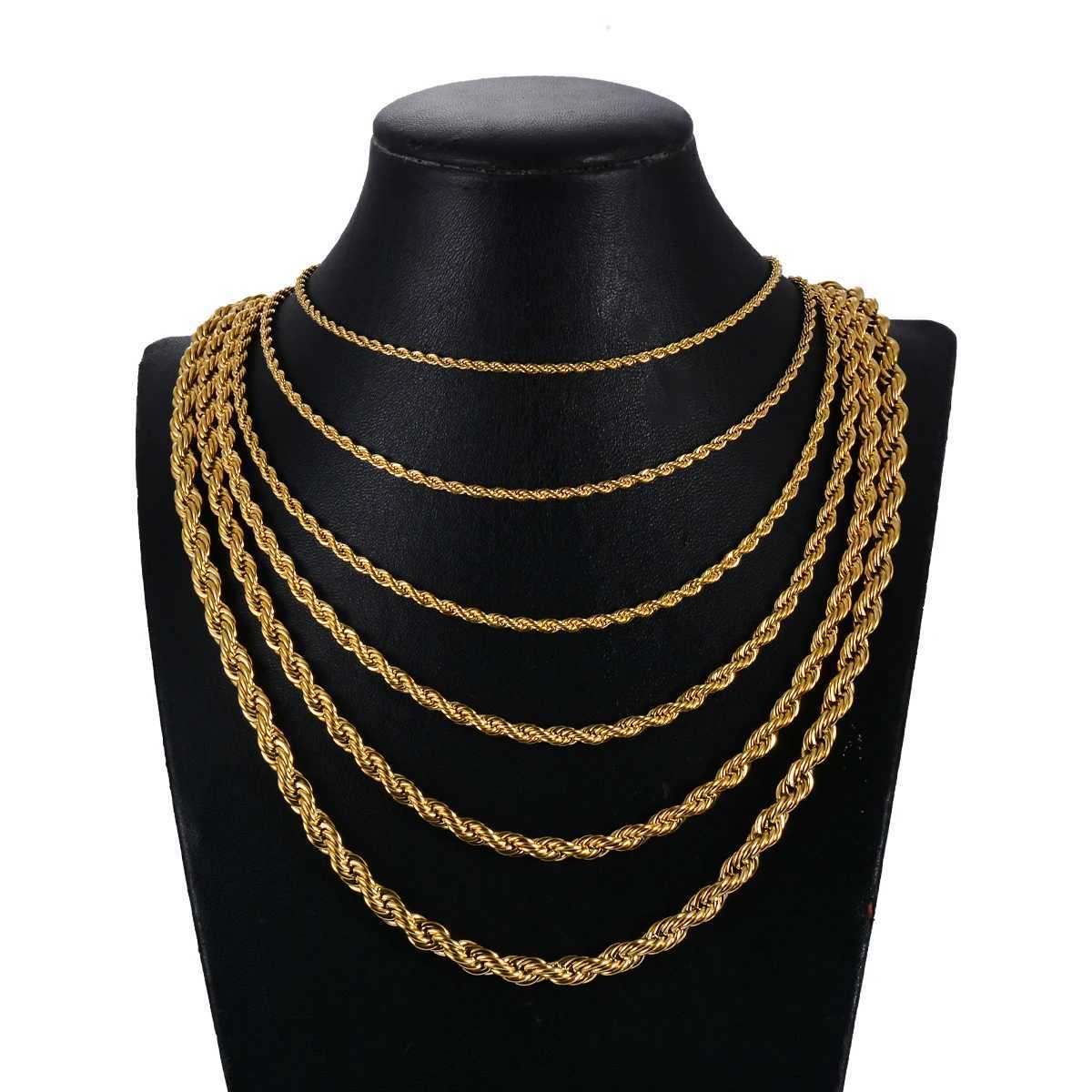 1 piece Gold Color Width 2mm/2.5mm/3mm/4mm/5mm/6mm Rope Chain Necklace/Bracelet For Men Women Stainless Steel Chain Necklace XJ250708