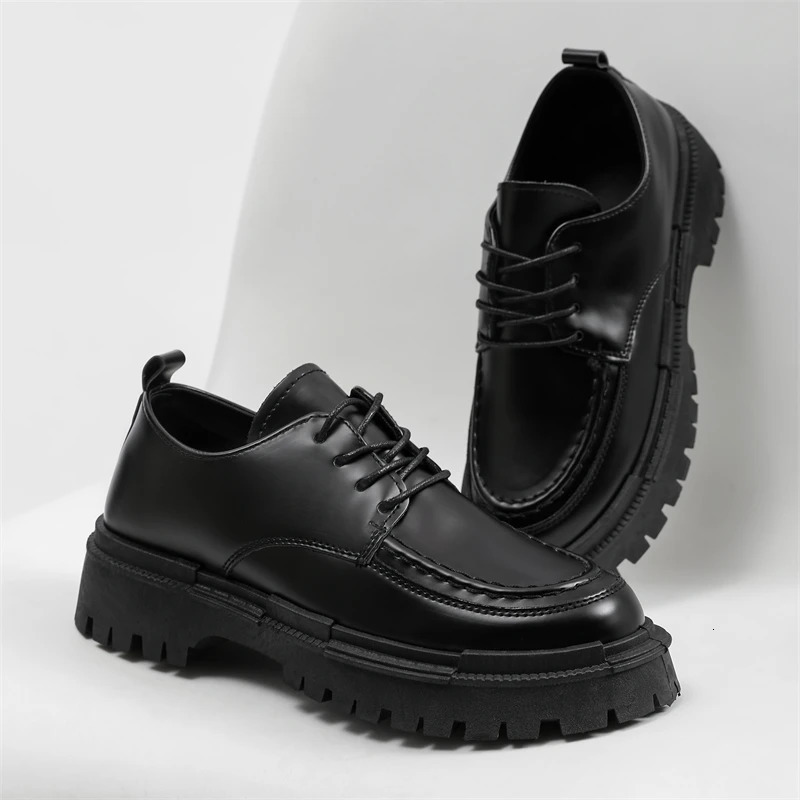Thick Sole Formal Black Men Leather Shoes Platform Casual Shoes Wedding Dress Oxfords Shoes Men Work Shoes 250723