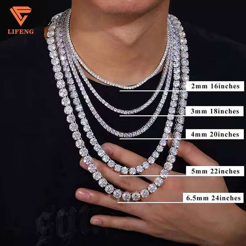 Iced Out 4mm 5mm Tennis Chain Sterling Sier Dia Moissanite Necklace Hiphop Men Woen Fine Jewelry