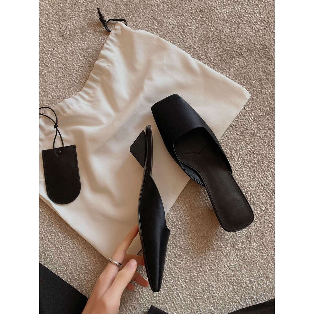 Huizhou Women's Shoes Designer French Style Shallow Mouth Sandals Summer Triangle Heel High-end Square Toe Mules Slippers Women