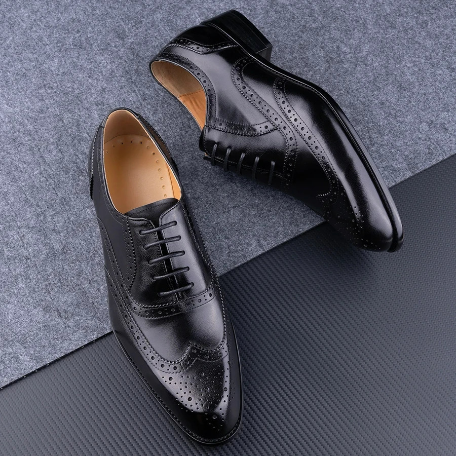 Trendy Mens Dress Shoes Genuine Leather Oxford Handmade Wedding Party Banquet Dress Carving Craft Adult Shoe Original n 250723