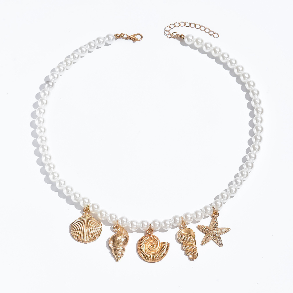 Ocean Style Alloy Shell Starfish Conch Pendant Light Niche Pearl Jewelry Necklace Jewelry for Women