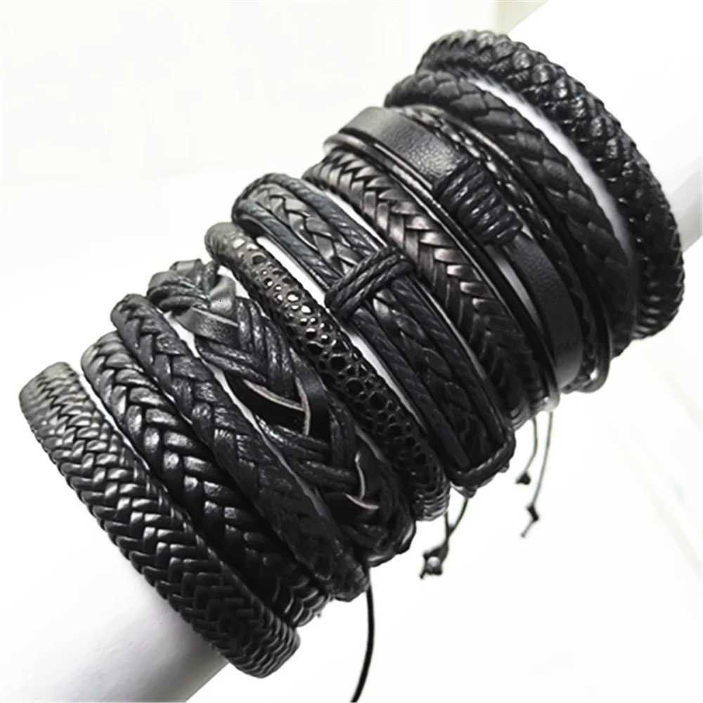10 Pcs/set Black Wrap Woven New Fashion Handmade Men Bracelets Male Women Leather Bracelets Men Bangle Wholesale Jewelry Gift W250728