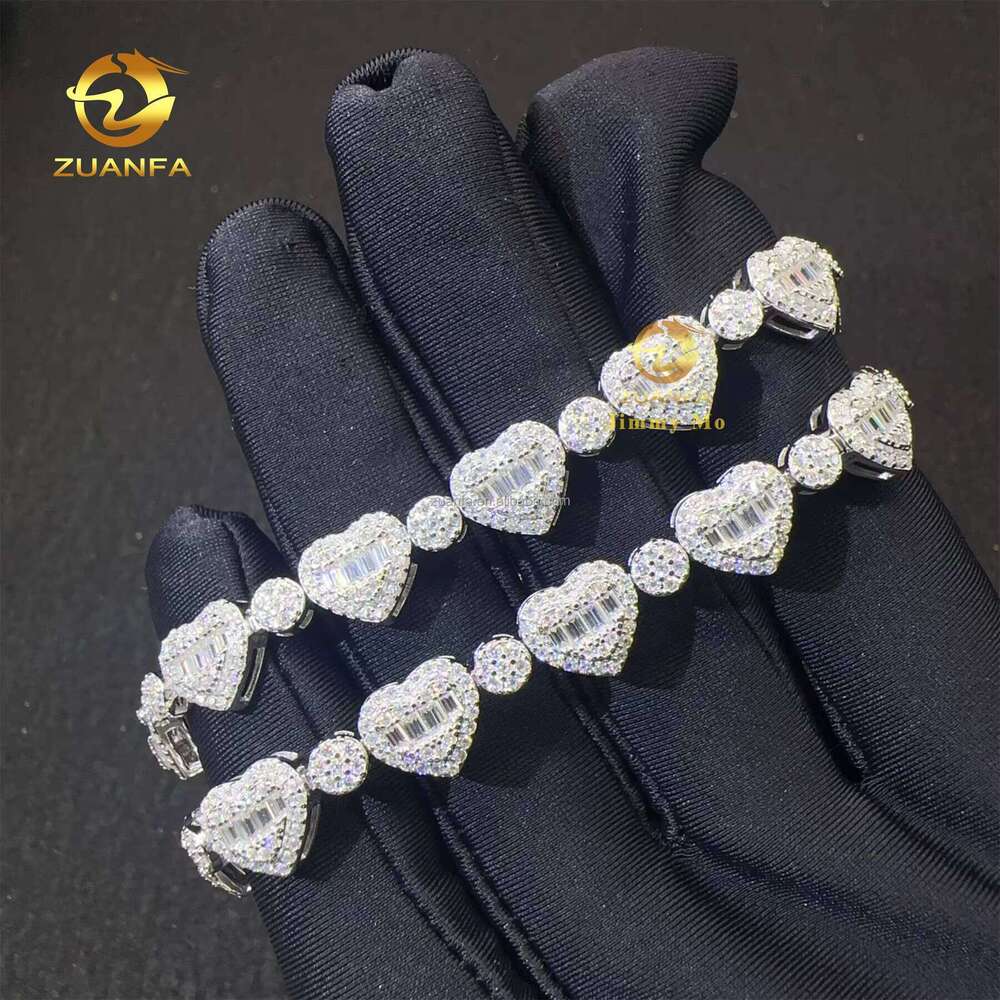 New Arrival Women Jewelry Hip Hop Rhodium Plated White Gold Sier Silicon Stone Heart Tennis Bracelet