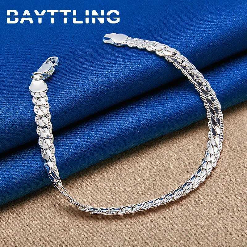 925 Sterling Silver 18K Gold 8 Inches 6MM Side Chain Bracelet For Women Fashion Charm Men Jewelry Gift Accessories W250728