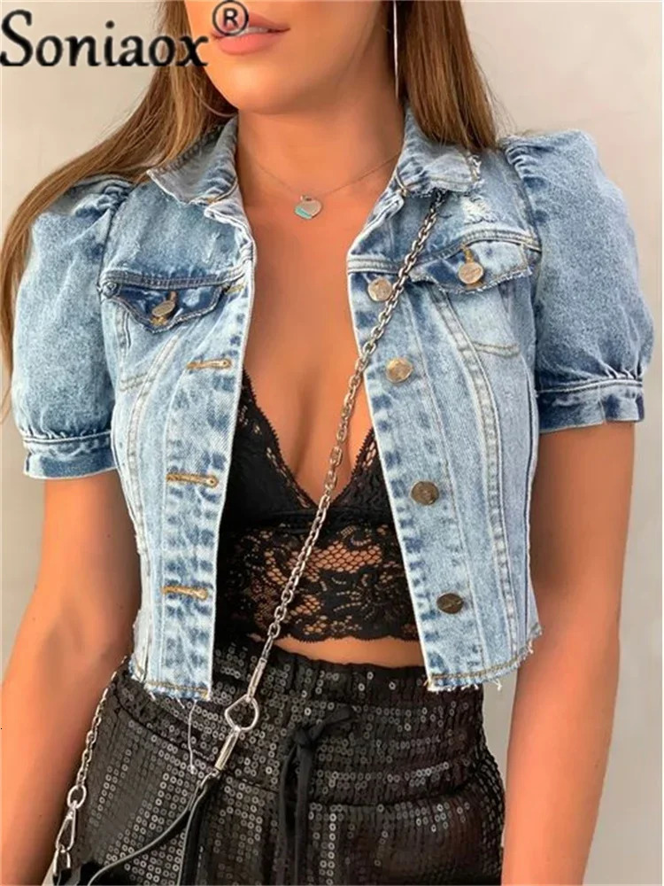 Fashion Women Streetwear Jean Coat Cropped Outerwear Jacket Female Tops Single Breasted Ripped Short Sleeve Denim Jackets 250728