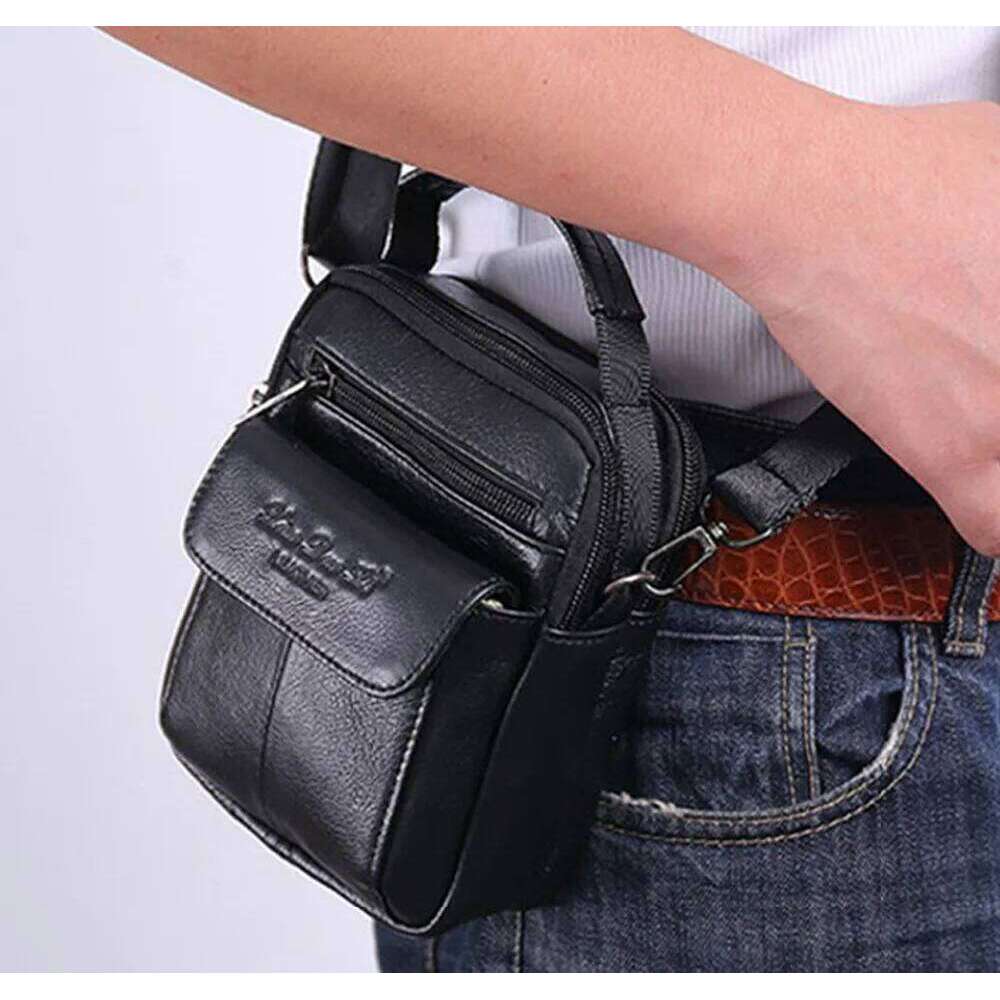 Men Small Shoulder Messenger Cross Body Bag Genuine Leather Cowhide Male Mini HandBag Belt Waist Pack Fanny Bags Purse