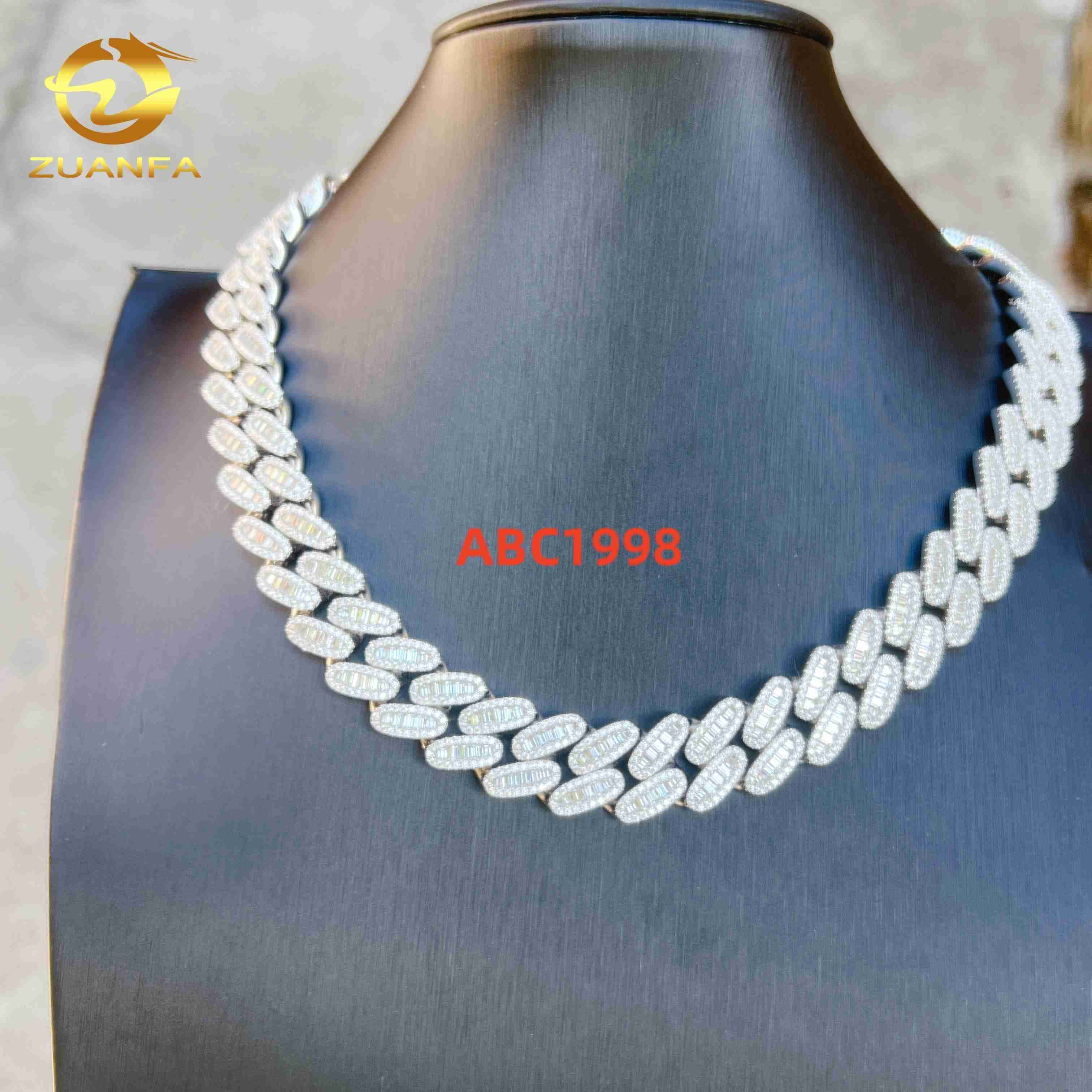 16mm Luxury Fashion Jewelry Iced Out 925 Sterling Silver Hip Hop Custom VVS Moissanite Cuban Link Chain Necklace