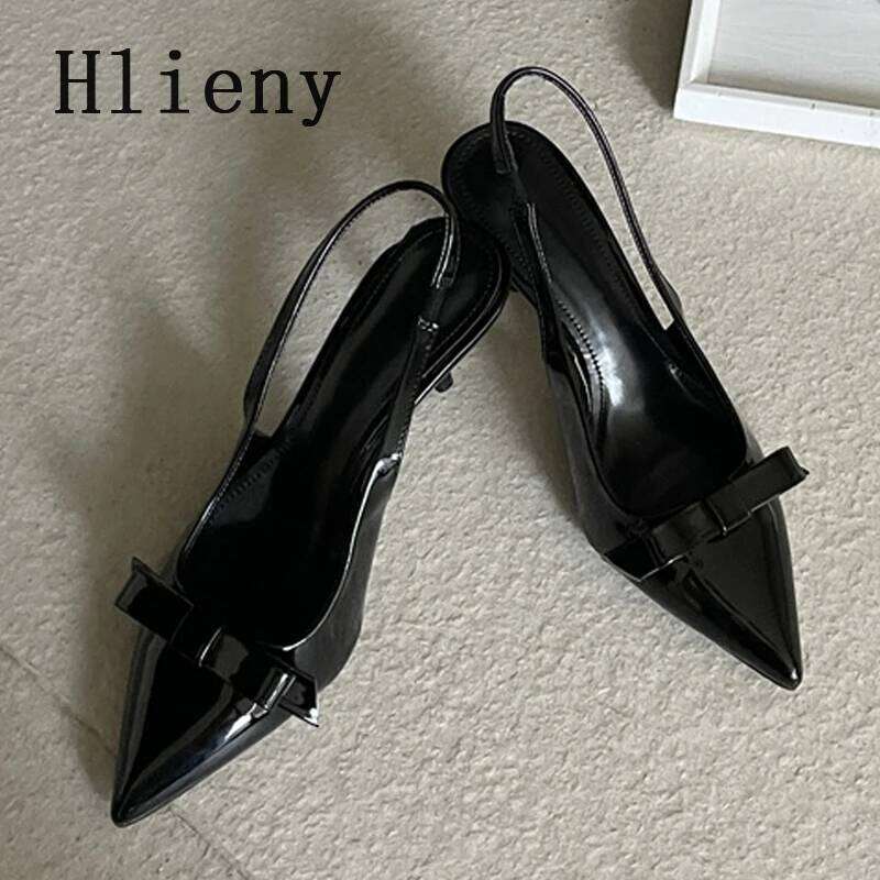 Hlieny Designer Bowknot Pointed Toe High Heels Mules Women Pumps Fashion Slides Sexy Slingback Sandals Elegant Party Dress Shoes