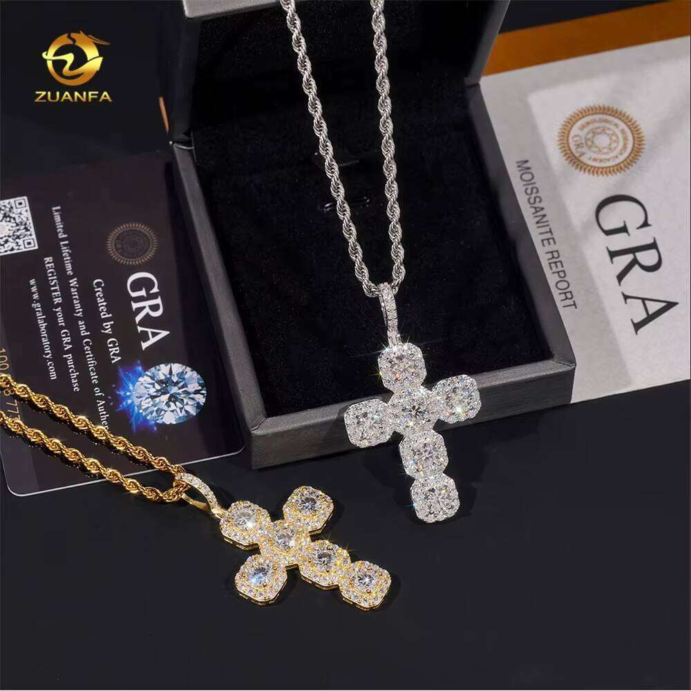 Fashion Customn Hip Hop Sier Iced Out Vvs Moissanite Lab Dia Jewelry Chain Cross Pendant