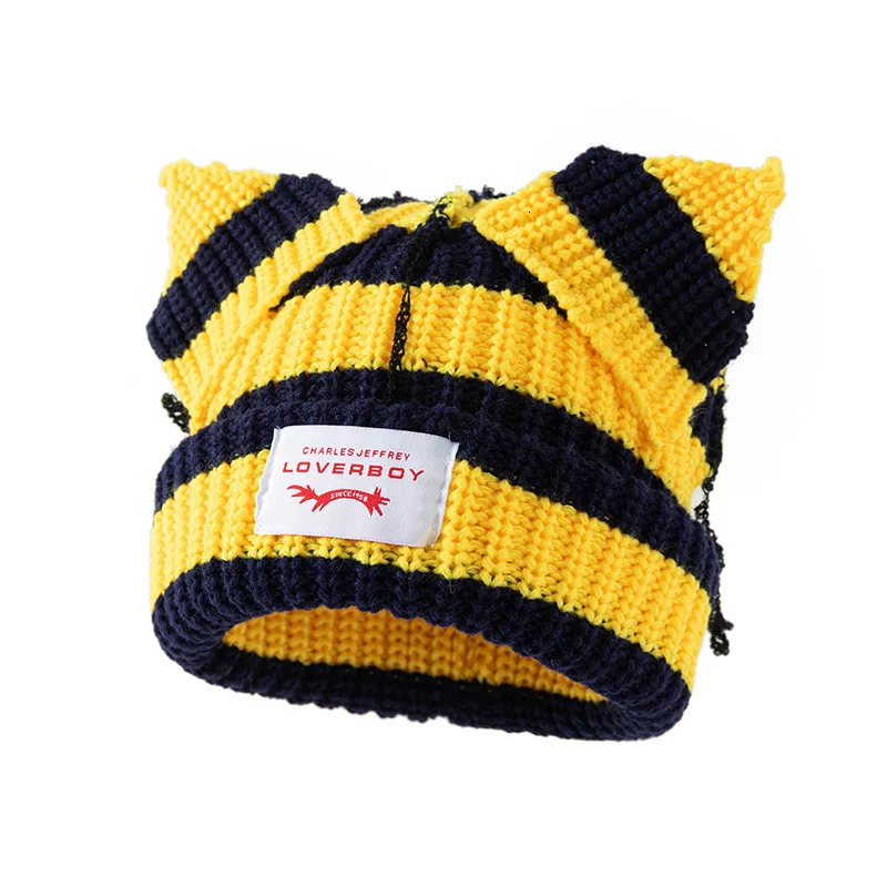 Autumn Winter Cute Ear Beanies Skullies Cap Fashion Women Men Warm Outdoor Unisex Knitted Hat Loverboy Y2K Personality Cold Hats 250724