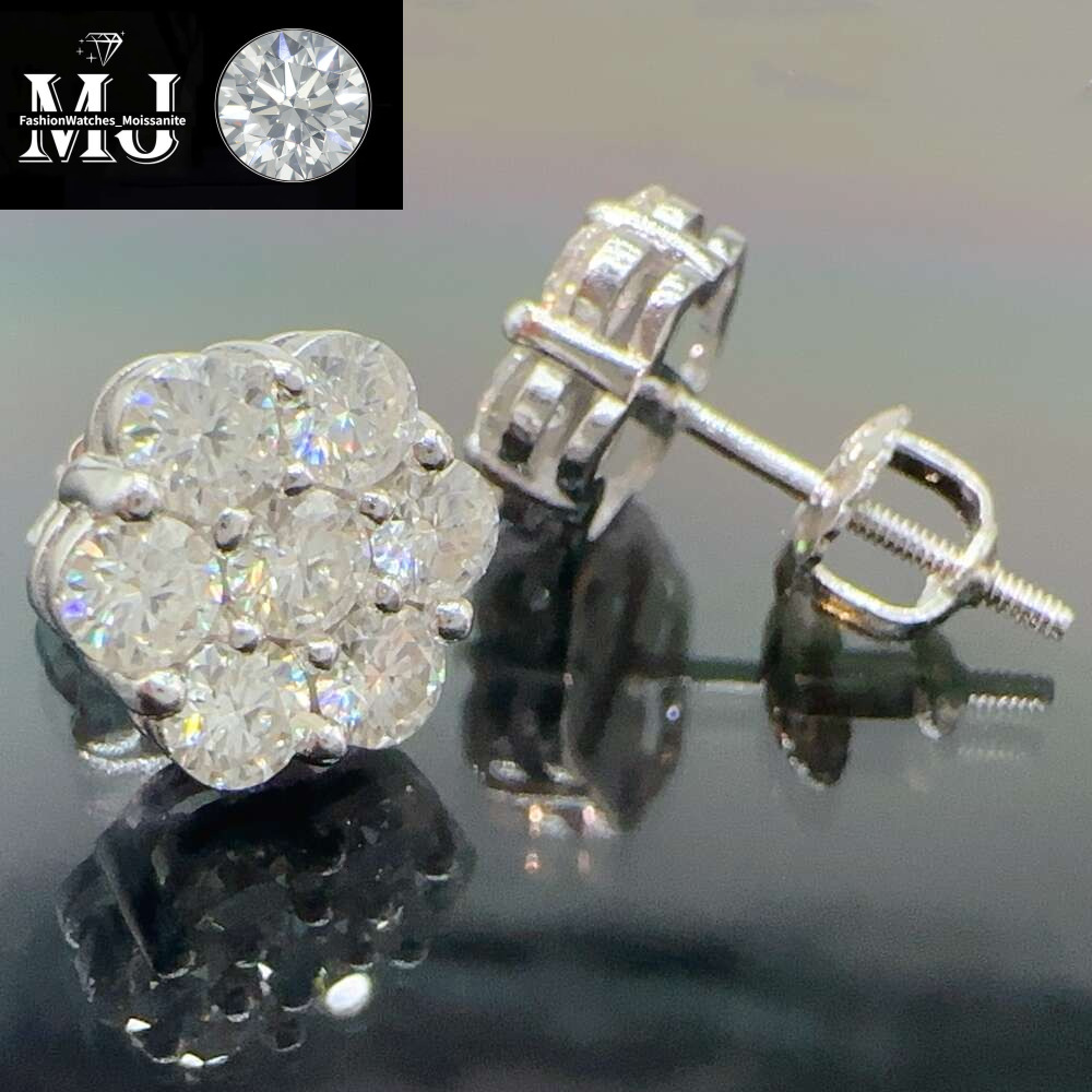 Iced out cluster lab dia screw back sier wer vvs moissanite stud earrings for men women