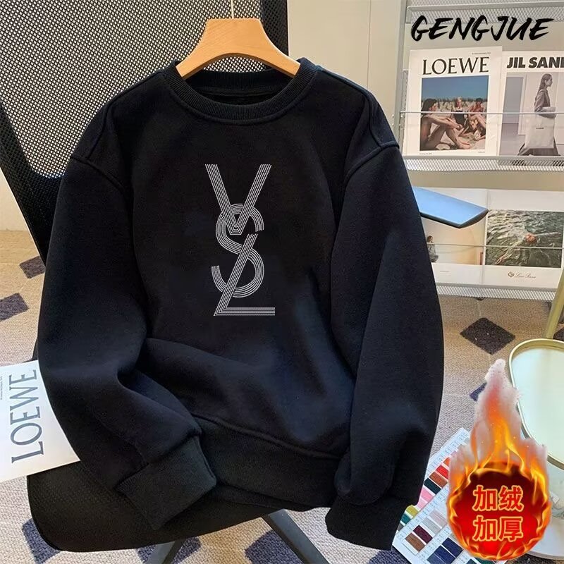 Crew Neck Fleece Lined Sweatshirt Autumn & Winter New Style Korean-Inspired Loose Fit Ins Trendy & Versatile Pullover Top 2025 New Arrival