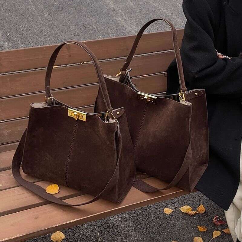 toteBag Shoulder bag ROSE NOIRE Maillard Suede For Women 2025 New High-Quality Texture Large Capacity Commuter Shoulder Bag Handbag