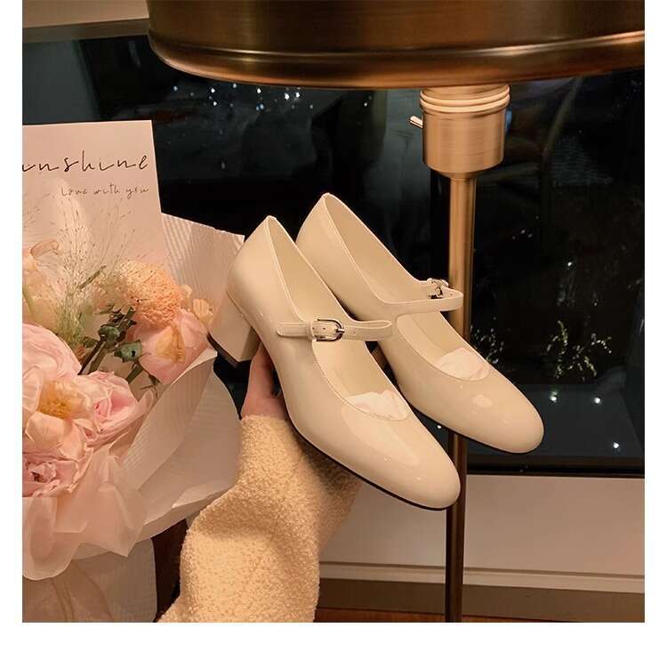Designer Round Toe Shallow Commuter Style High Heels Slimming Chunky Heel Mary Jane Women French Chic Fashion Shoes
