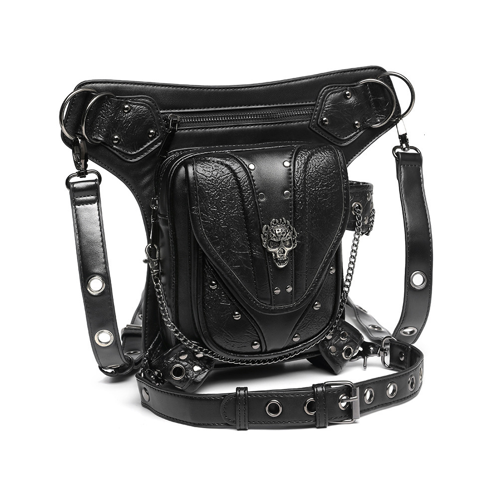 PU Leather Punk Chain Skull Motorcycle Women's Single Shoulder Crossbody Waist Bag Men ddmymoon