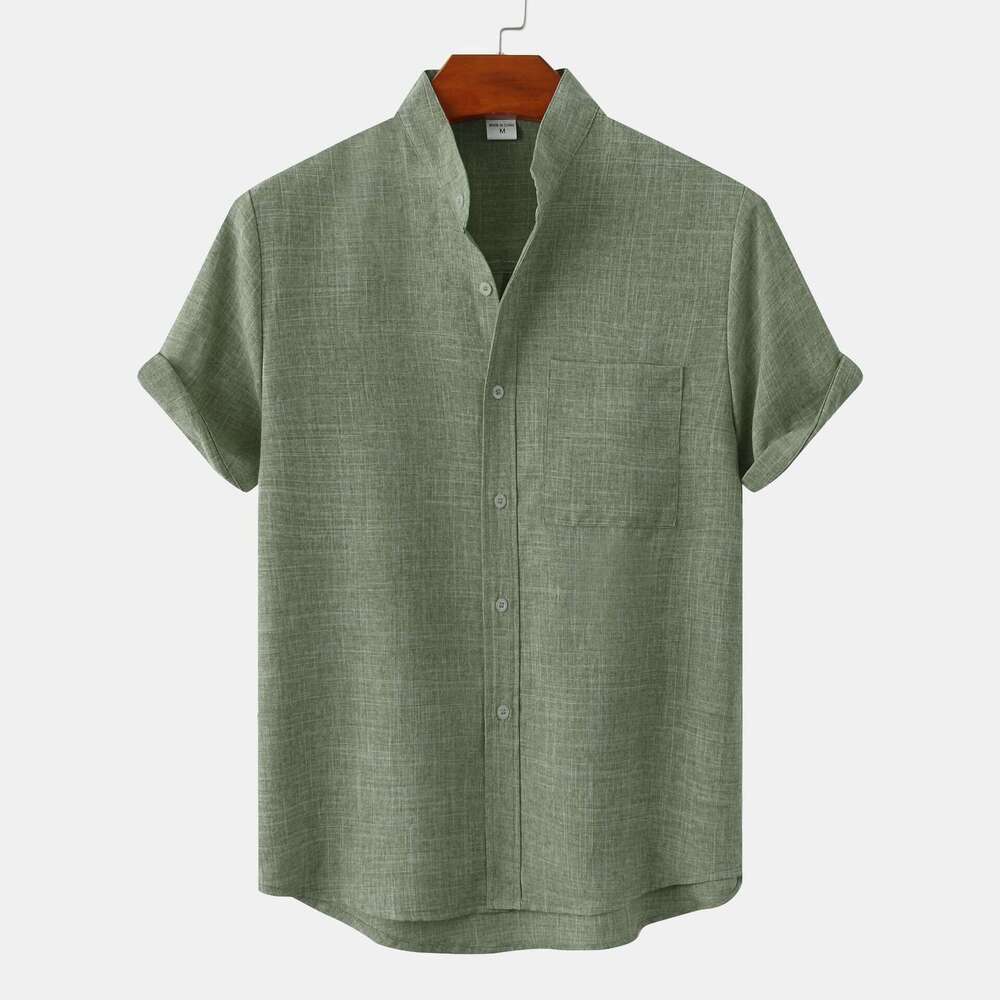 2025 Summer New Men's Short Sleeve Solid Color Cotton Linen Shirt