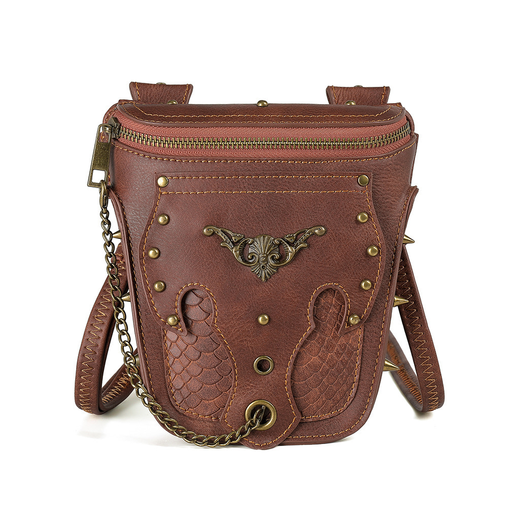 New Women's Snake Pattern Single Shoulder Crossbody Motorcycle Rivet Phone Chain Bag ddmymoon