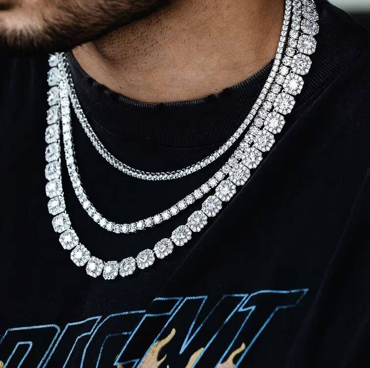 Fine Jewelry Hip Hop 925 Sterling Silver VVS Moissanite Diamond Ice Out Tennis Chain Bracelet Necklace for Man Woman