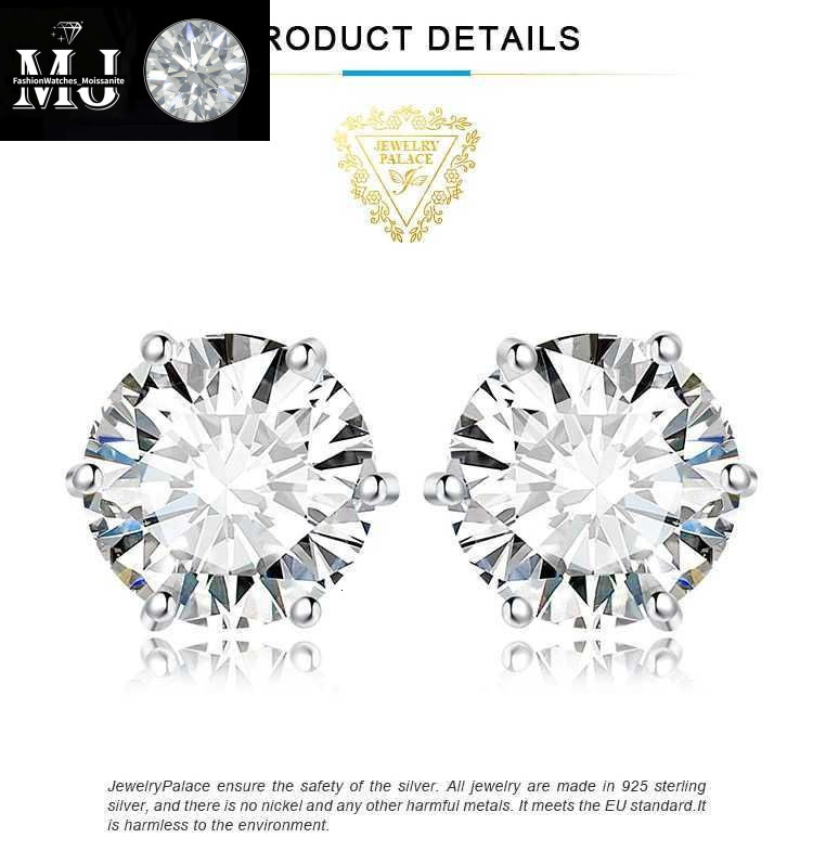 Stud JewelryPalace Moissanite D Color Total 0.6ct 1ct 2ct 3ct 4ct 6ct S Sterg Sier Earrings Q240517
